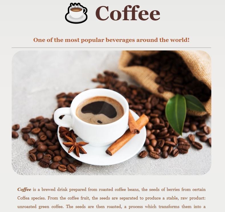 Coffee landing page